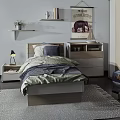 Modern Kids Bed With Bedside Table Wall Shelf Poster Rug And Teddy Bear