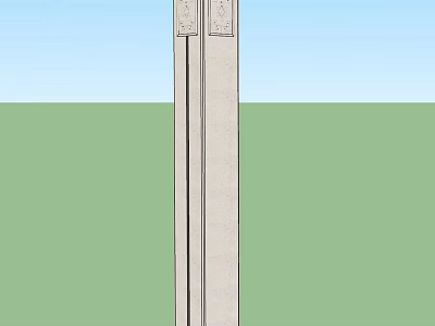 Gray Architectural Column Featuring Decorative Top Vertical Lines In Outdoor Green Landscape And Blue Sky 3d model
