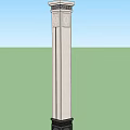 Gray Architectural Column Featuring Decorative Top Vertical Lines In Outdoor Green Landscape And Blue Sky