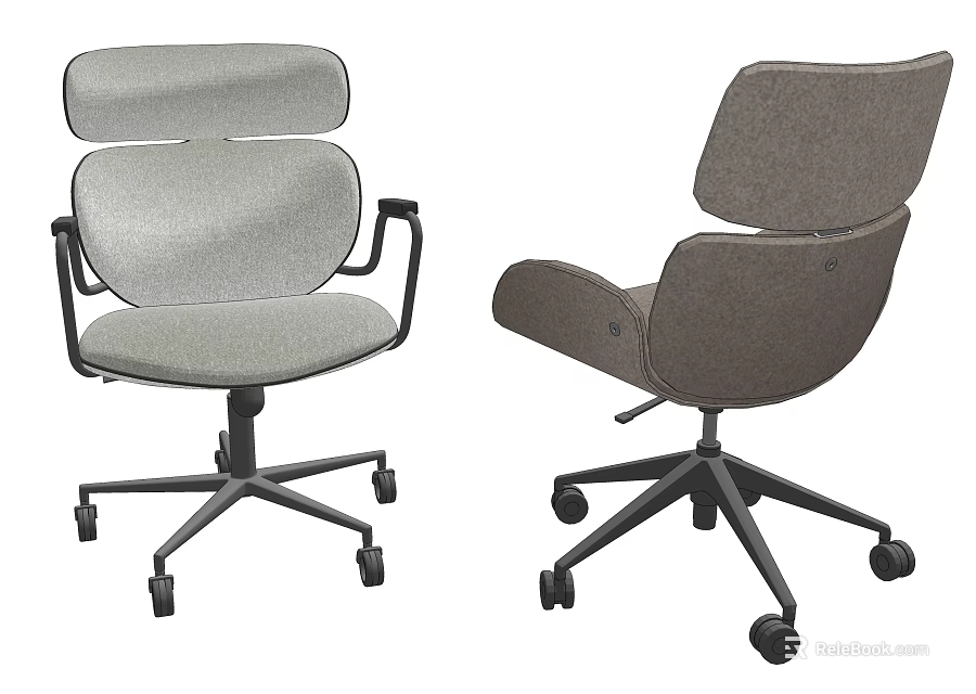 Modern Gray Fabric Office Chair with Wheels Armrests and Ergonomic Design 3d model 