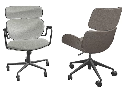 Modern Gray Fabric Office Chair with Wheels Armrests and Ergonomic Design 3d model