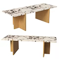 Modern Dining Table With White Marble Top And Natural Wooden Legs Design