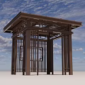 Traditional Style Wooden Pavilion With Classic Roof Design And Blue Sky Background