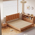 Double Bed with Curved Wooden Headboard White Sheets Green Blanket and Pillows Near Window Blinds