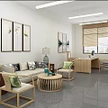 Modern Office Interior Design With Sofa Chairs Coffee Table Desk And Decorative Paintings