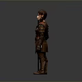 Female Warrior in Medieval Armor Holding Long Spear Standing Pose