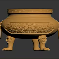 Golden Traditional Incense Burner With Intricate Carved Patterns Claw Feet And Animal Head Decorations