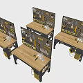 Practical Workbench With Wall Mounted Tools Rack Storage Jars And Tape Measure