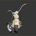 Stylish Gold Chrome Motorcycle Featuring Long Front Fork Black Seat Red Handlebars 3d model