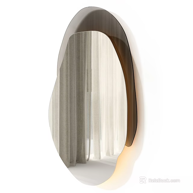 Unique Organic Shaped Mirror Reflecting Curtains And Soft Light In Modern Living Space 3d model 