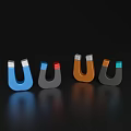 Colorful U shaped Magnets Decorative Ornament Set With Silver And Colored Tops On Black Background