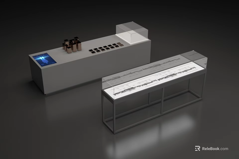 Modern Showcase Shelves with Transparent Glass Cover and Digital Screen for Product 3d model 