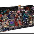 Colorful Amusement Park With Slides Mini Train Decorative Buildings And Lights
