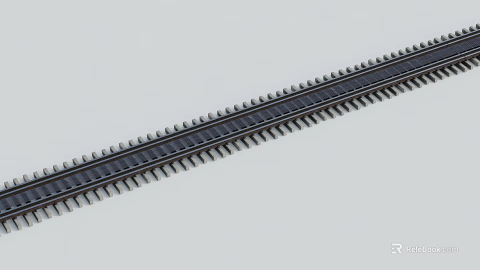 Train Track With Steel Rails And Wooden Ties On Gray Background 3d model 