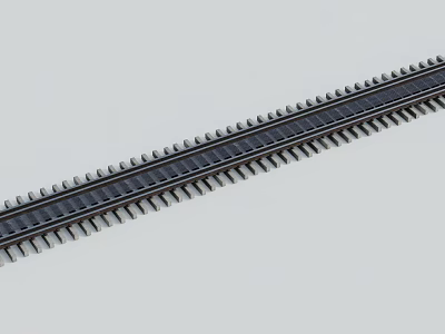 Train Track With Steel Rails And Wooden Ties On Gray Background 3d model