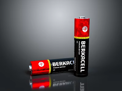 Berkacell Alkaline Battery Design With Red Black Color Standing And Lying 3d model