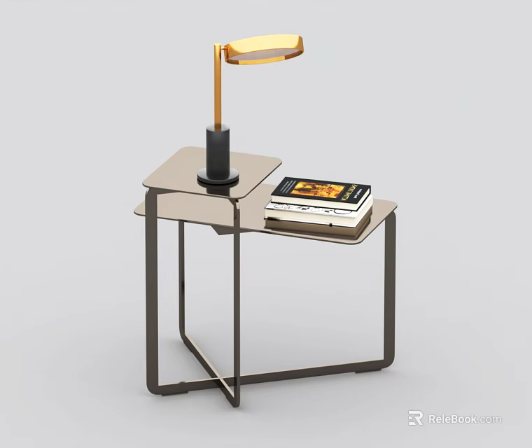 Modern Minimalist Coffee Table Design With Metal Frame And Table Lamp Books Tablet 3d model