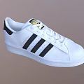 Classic White Casual Sneakers With Black Stripes And Gold Logo Design Style