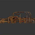 Complex Industrial Metal Pipes Interconnected Structure with Red Valves and Yellow Tubes