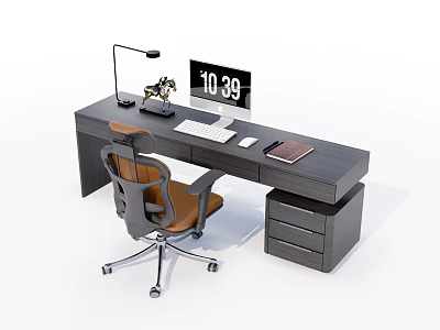Modern Office Desk With Monitor Keyboard Mouse Desk Lamp And Office Chair 3d model