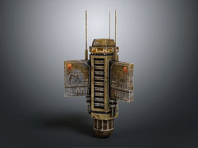 Vertical Industrial Mechanical Metal Structure With Antenna Ladder And Rusted Boxes 3d model