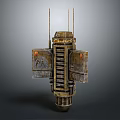 Vertical Industrial Mechanical Metal Structure With Antenna Ladder And Rusted Boxes