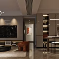 Modern Dining and Living Room Interior With Sofa Coffee Table And Pendant Lights