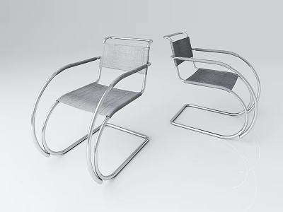 Two Modern Leisure Chairs With Curved Metal Frame And Woven Seat Design 3d model