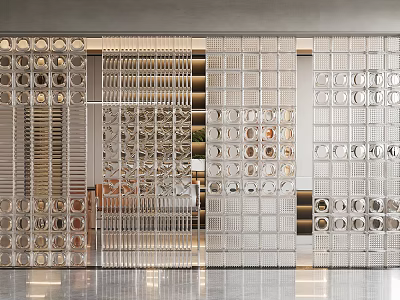 Stylish Modern Room Dividers Featuring Geometric Cutouts And Transparent Panels For Interior Space Separation 3d model
