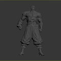 3D Model Of Muscular Warrior Character With Weapon Wrist Guards And Belt