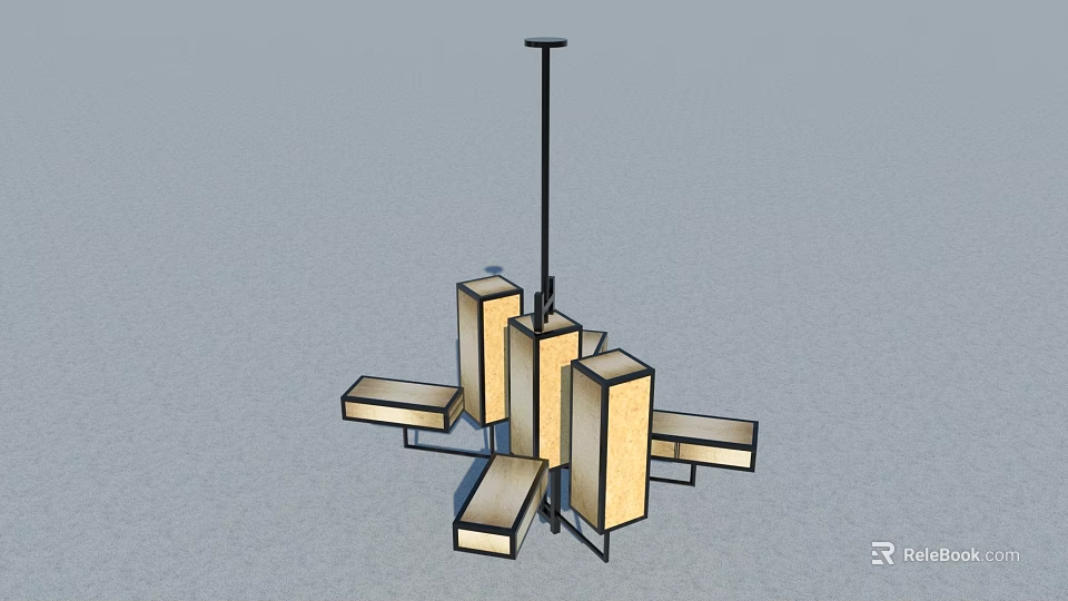 Modern Chandelier Design With Multiple Rectangular Lampshades And Black Metal Frame 3d model