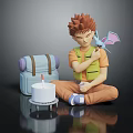 Game Movie Character With Brown Hair Orange Vest Holding Blue Winged Companion Blue Backpack White Cake Red Candle
