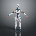 Futuristic Mechanical Character In White Blue Armor With Detailed Design Standing