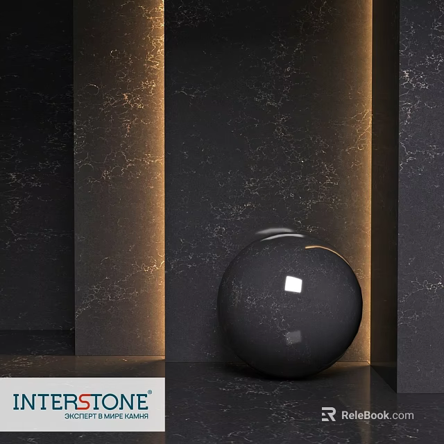 Elegant Black Sphere Component With Gold Lines On Marble Wall Background 3d model 