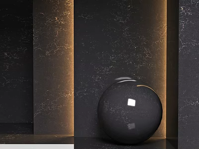 Elegant Black Sphere Component With Gold Lines On Marble Wall Background 3d model