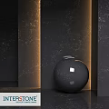 Elegant Black Sphere Component With Gold Lines On Marble Wall Background