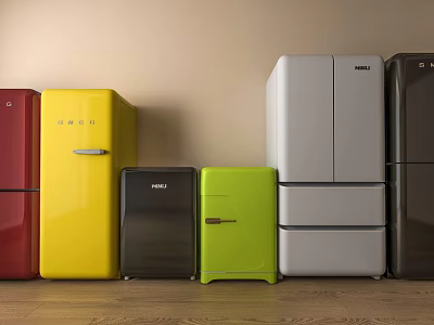 Colorful Retro And Modern Style Refrigerators And Freezers In Various Designs 3d model