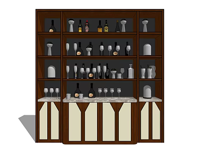 Wooden Wine Cabinet with Multiple Shelves Storing Wine Bottles Wine Glasses and Decorative Items 3d model