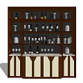 Wooden Wine Cabinet with Multiple Shelves Storing Wine Bottles Wine Glasses and Decorative Items