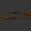Two Bolt Action Rifles with Wooden Stock One with Sniper Scope Display on Reflective Surface