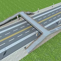 Modern Highway Bridge With Traffic Lanes Street Lamps And Green Grass Under Blue Sky