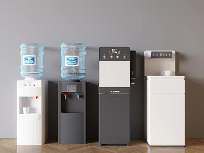 Various Modern Water Dispensers With Water Bottles For Home Office Use 3d model