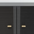 Black Textured Storage Cabinet With Double Doors Gold Handles And Black Legs