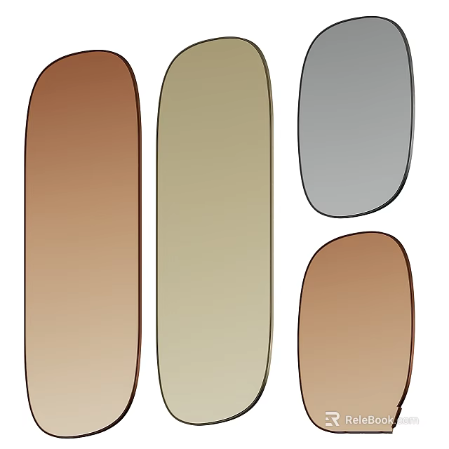 Decorative Mirrors With Brown Beige Gray Tones And Oval Irregular Shapes For Home Decor 3d model 