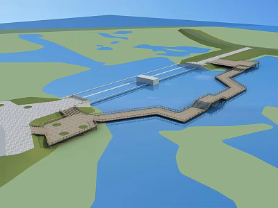 wooden plank road trestle trestle wooden platform railing wetland 3d model