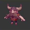Woman Viking Character With Horned Helmet Beard And Armor In Cartoon Style