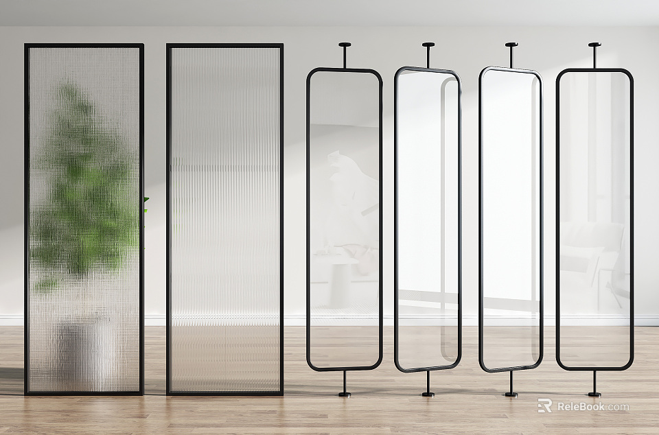 Modern Room Dividers With Black Metal Frames And Glass Panels For Interior Space 3d model 