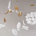 Modern Artistic Chandelier With White Leaf Shaped And Gold Metal Accents For Interior Design