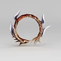 Intricate Circular Dragon Inspired Weapon With Red Gold Patterns And Sharp White Blades 3d model