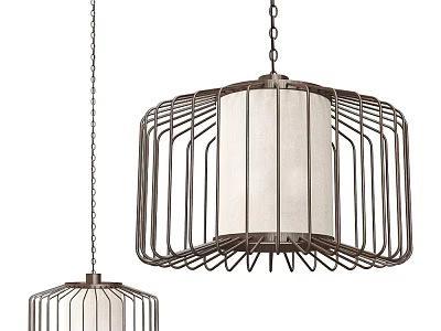 Modern Cage Design Chandeliers With Metal Frame And White Fabric Shades 3d model